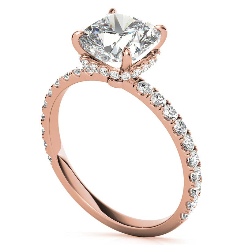 Diamond Collar Cushion Moissanite Engagement Ring - 2mm