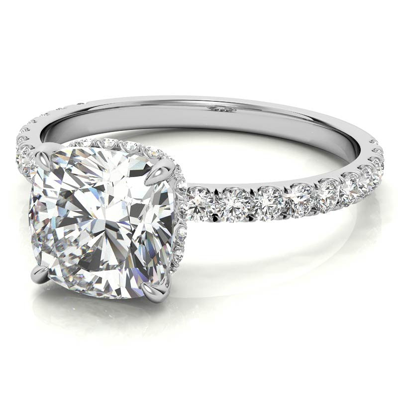 Diamond Collar Cushion Moissanite Engagement Ring - 2mm