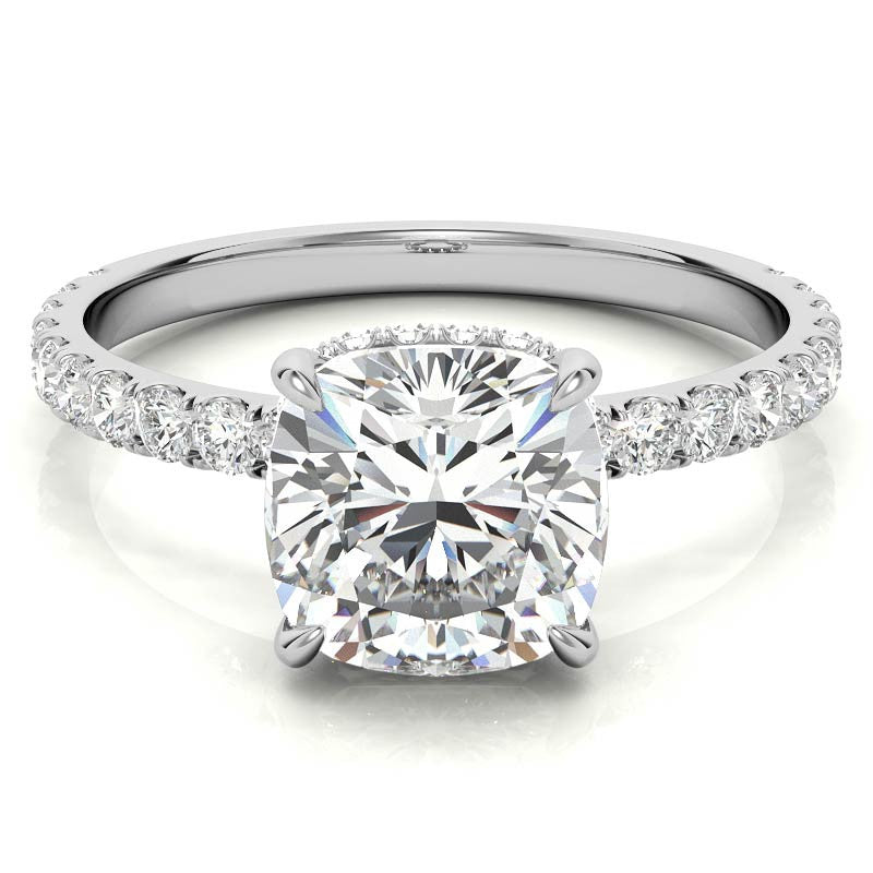 Diamond Collar Cushion Moissanite Engagement Ring - 2mm