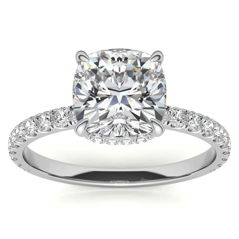 Diamond Collar Cushion Moissanite Engagement Ring - 2mm