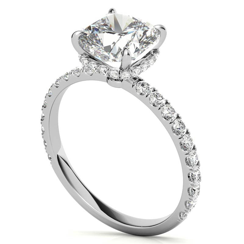 Diamond Collar Cushion Moissanite Engagement Ring - 2mm
