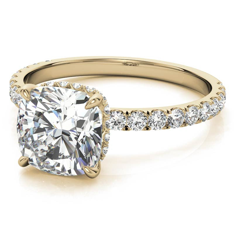 Diamond Collar Cushion Moissanite Engagement Ring - 2mm