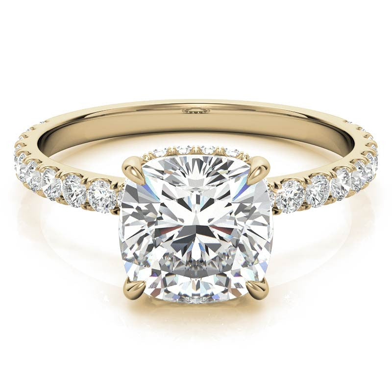 Diamond Collar Cushion Moissanite Engagement Ring - 2mm