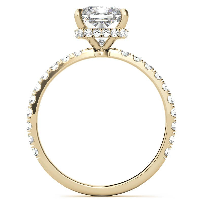 Diamond Collar Cushion Moissanite Engagement Ring - 2mm