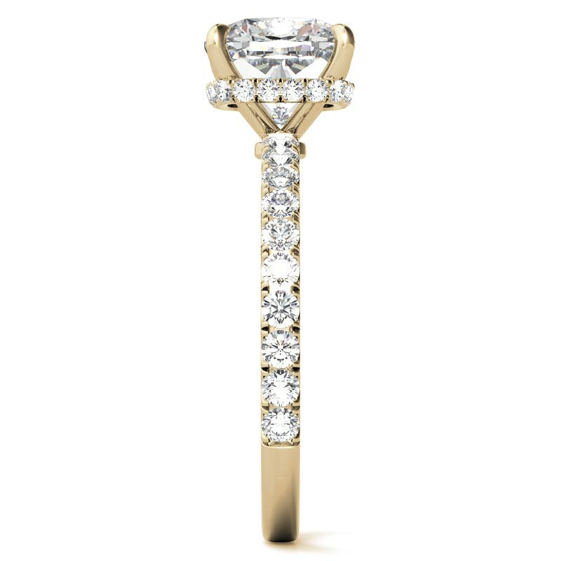 Diamond Collar Cushion Moissanite Engagement Ring - 2mm