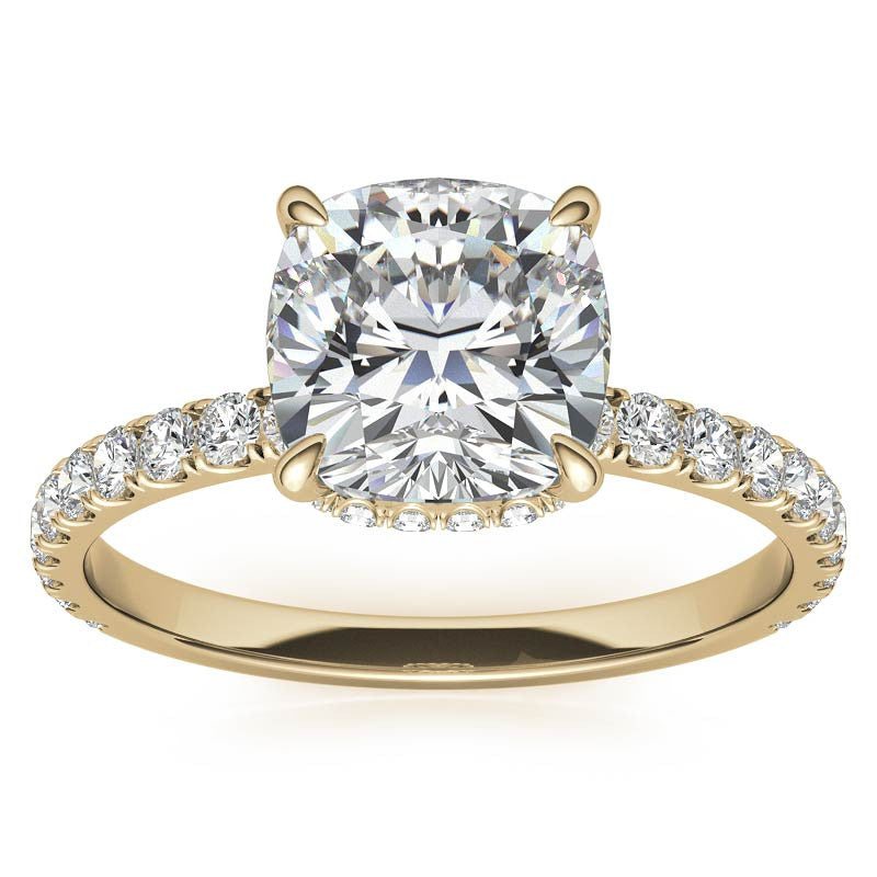 Diamond Collar Cushion Moissanite Engagement Ring - 2mm