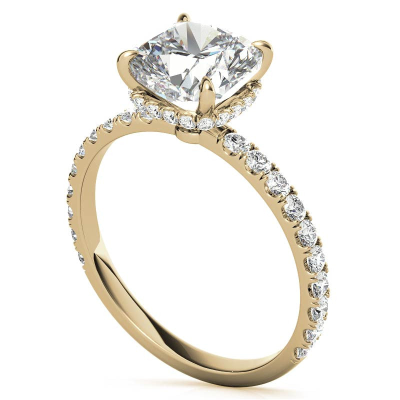 Diamond Collar Cushion Moissanite Engagement Ring - 2mm