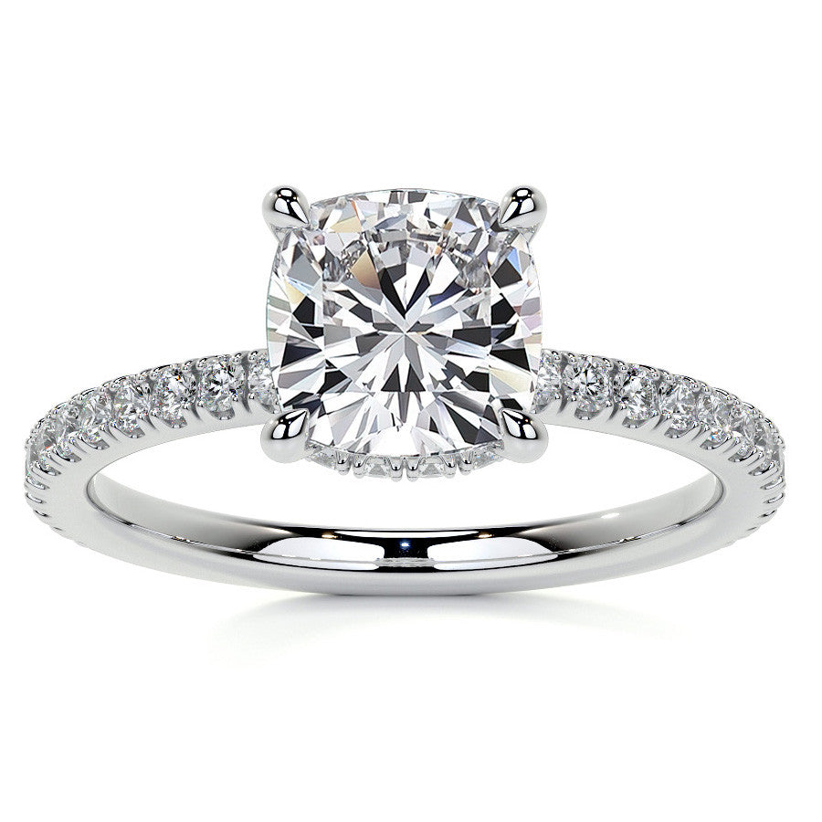Cushion Hidden Halo Moissanite Engagement Ring