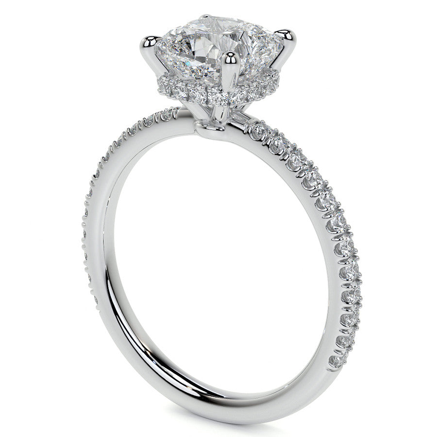 Cushion Hidden Halo Moissanite Engagement Ring