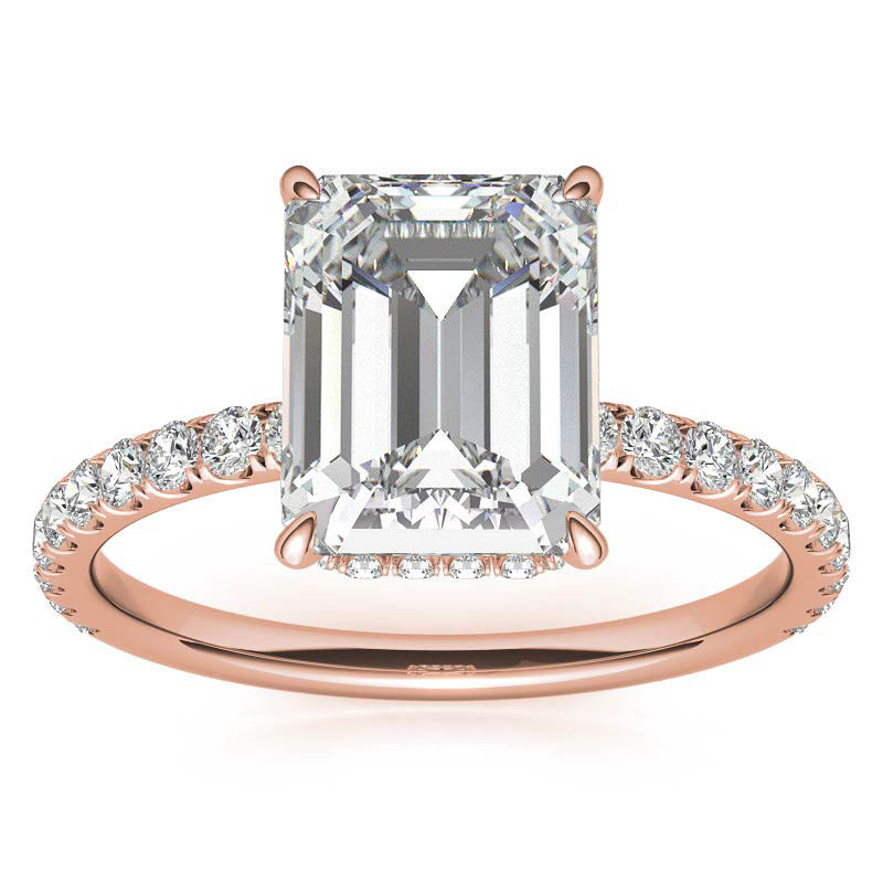 Diamond Collar Emerald / Radiant Moissanite Engagement Ring - 2mm
