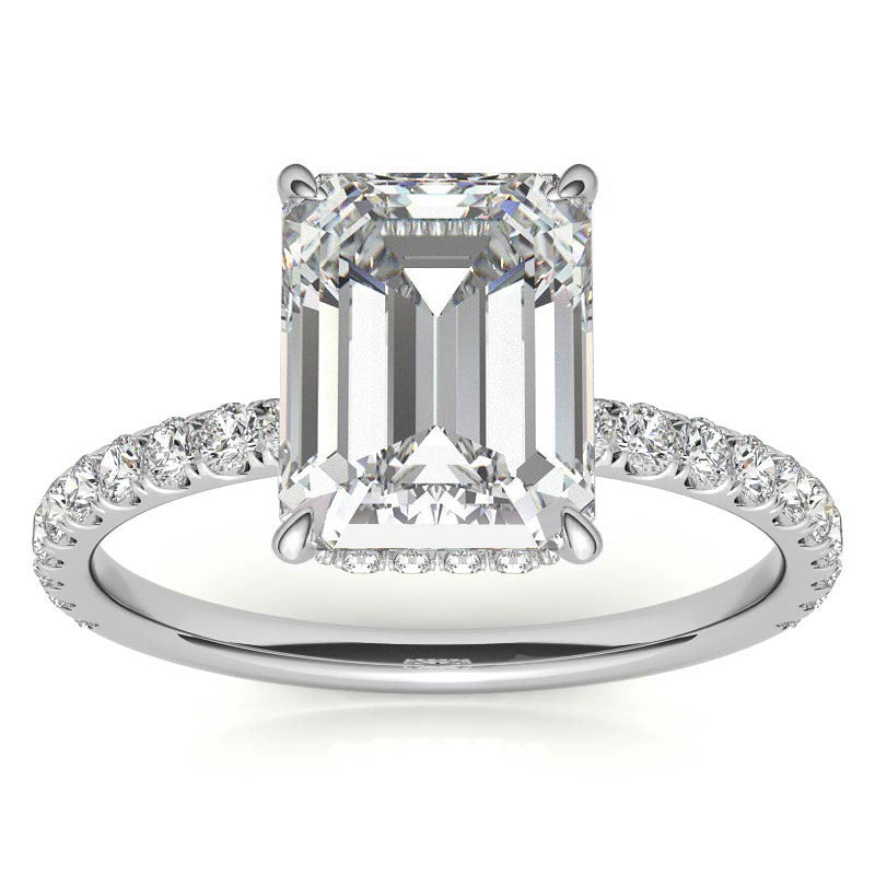 Diamond Collar Emerald / Radiant Moissanite Engagement Ring - 2mm