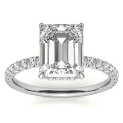 Diamond Collar Emerald / Radiant Moissanite Engagement Ring - 2mm