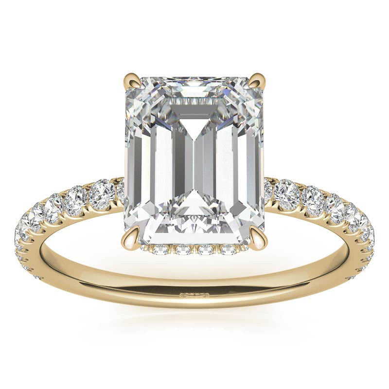 Diamond Collar Emerald / Radiant Moissanite Engagement Ring - 2mm