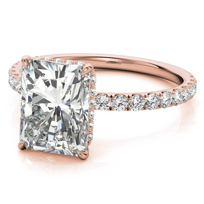 Diamond Collar Emerald / Radiant Moissanite Engagement Ring - 2mm