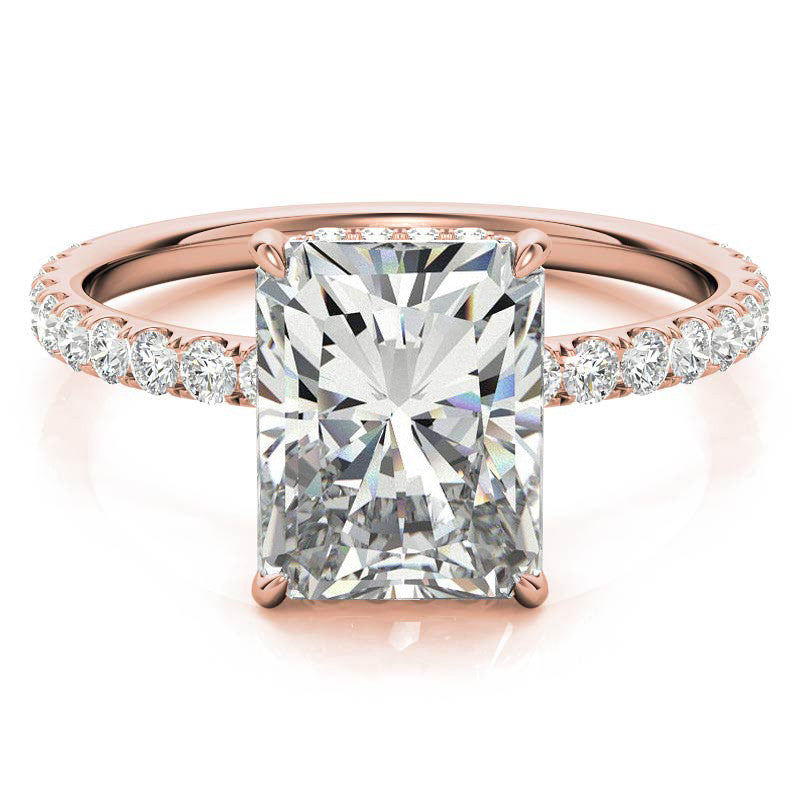 Diamond Collar Emerald / Radiant Moissanite Engagement Ring - 2mm