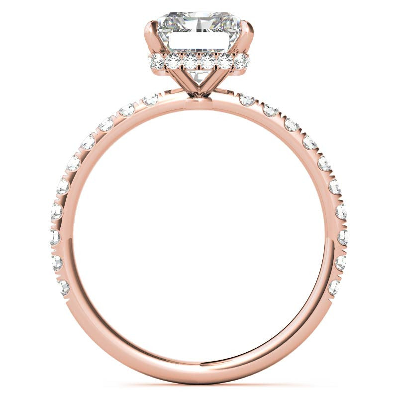 Diamond Collar Emerald / Radiant Moissanite Engagement Ring - 2mm