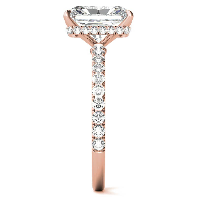 Diamond Collar Emerald / Radiant Moissanite Engagement Ring - 2mm