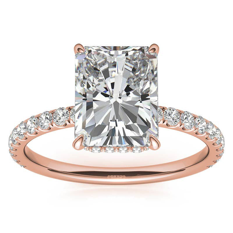 Diamond Collar Emerald / Radiant Moissanite Engagement Ring - 2mm