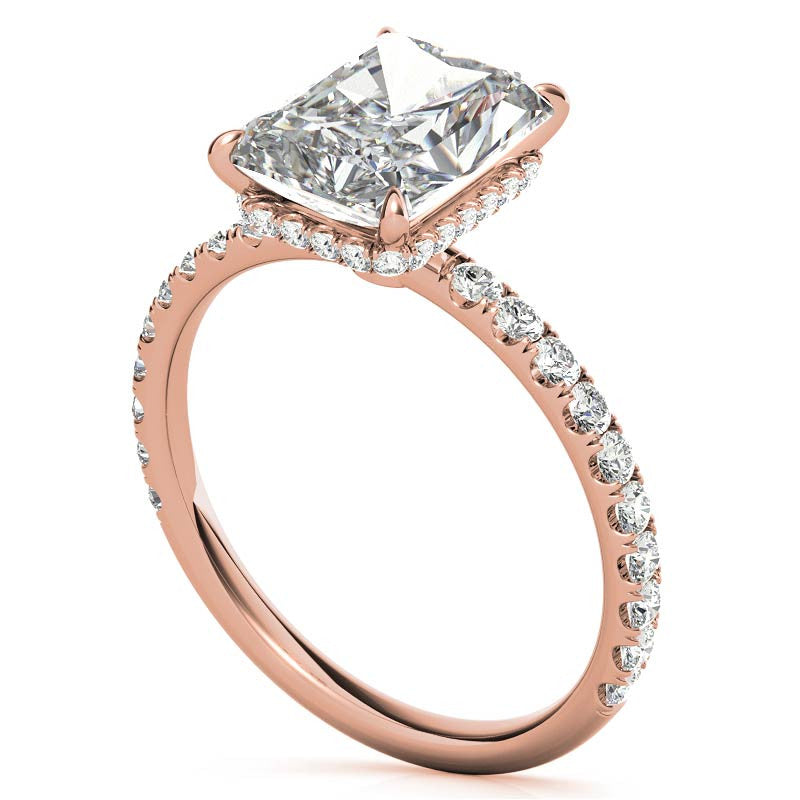 Diamond Collar Emerald / Radiant Moissanite Engagement Ring - 2mm