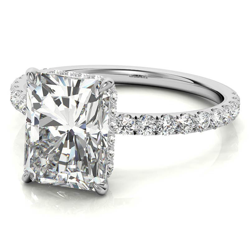 Diamond Collar Emerald / Radiant Moissanite Engagement Ring - 2mm