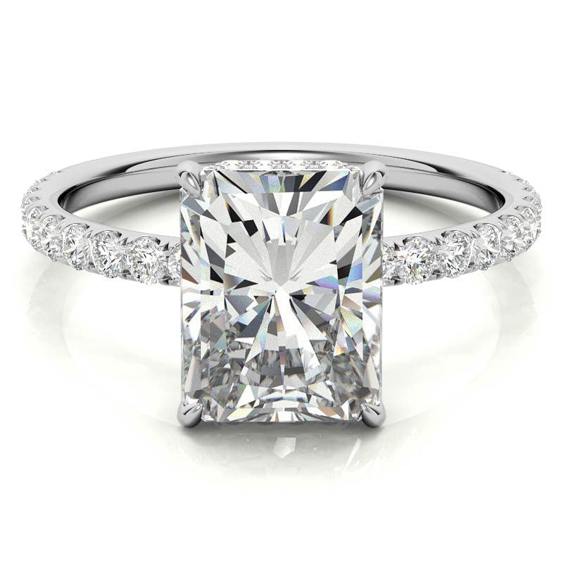 Diamond Collar Emerald / Radiant Moissanite Engagement Ring - 2mm