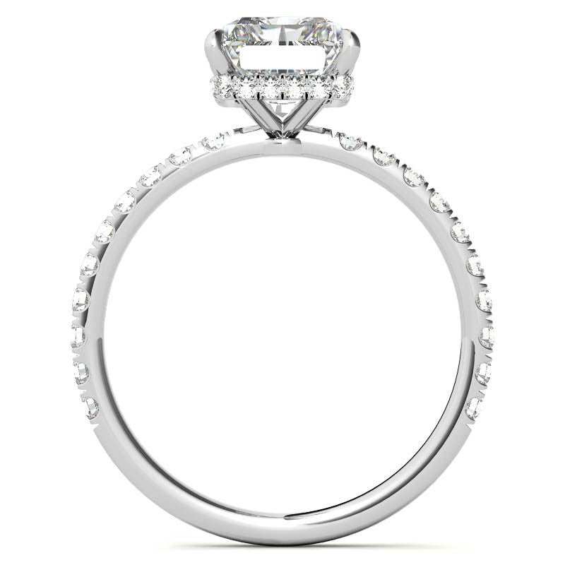 Diamond Collar Emerald / Radiant Moissanite Engagement Ring - 2mm