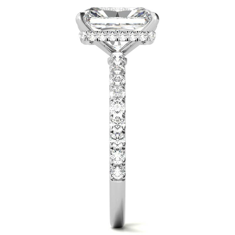 Diamond Collar Emerald / Radiant Moissanite Engagement Ring - 2mm