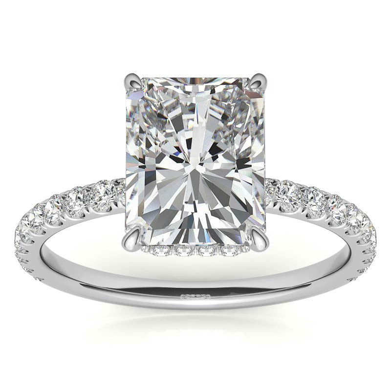Diamond Collar Emerald / Radiant Moissanite Engagement Ring - 2mm