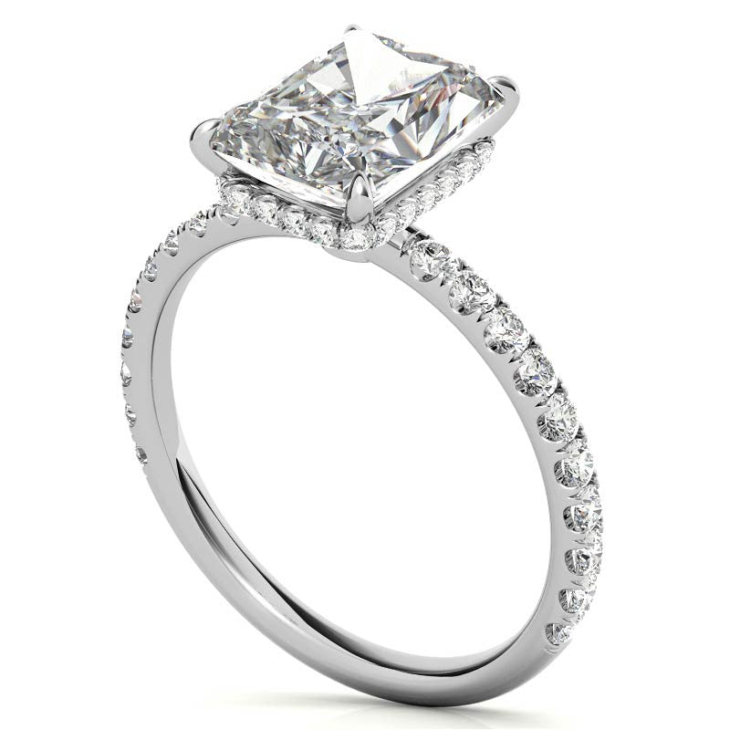 Diamond Collar Emerald / Radiant Moissanite Engagement Ring - 2mm