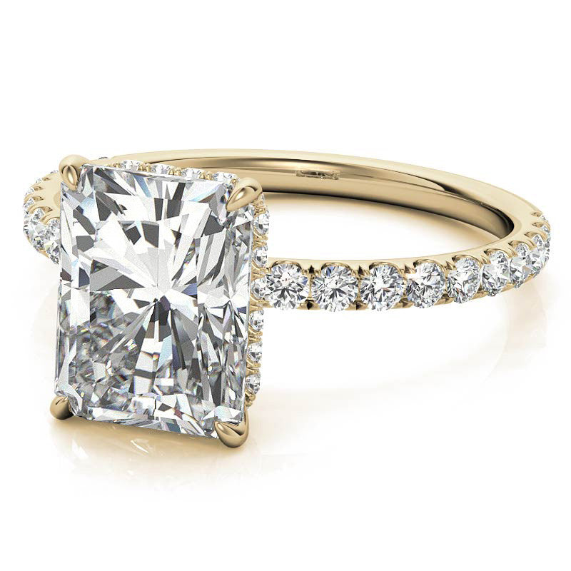 Diamond Collar Emerald / Radiant Moissanite Engagement Ring - 2mm