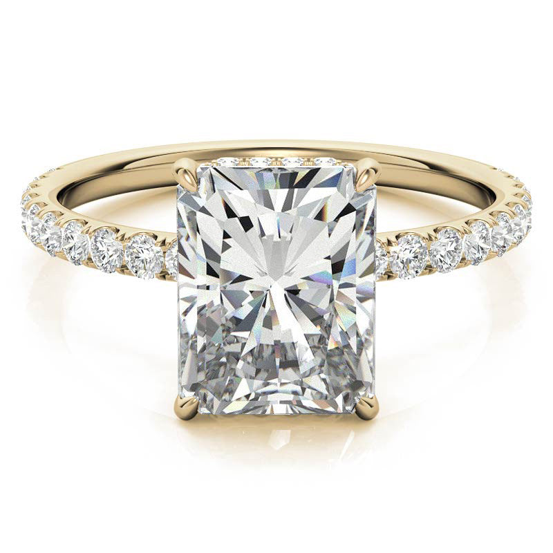 Diamond Collar Emerald / Radiant Moissanite Engagement Ring - 2mm