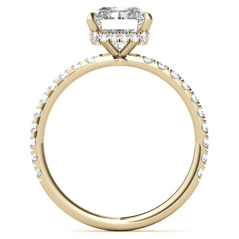 Diamond Collar Emerald / Radiant Moissanite Engagement Ring - 2mm