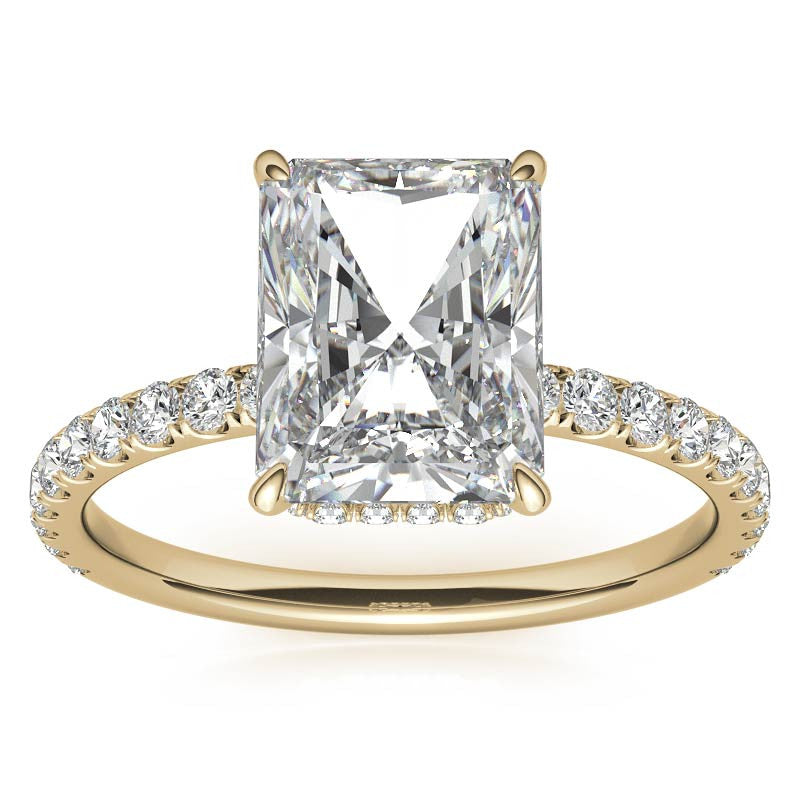 Diamond Collar Emerald / Radiant Moissanite Engagement Ring - 2mm