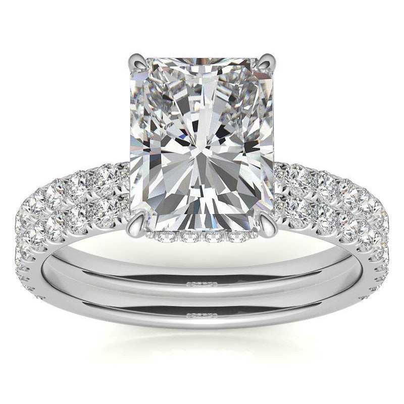Diamond Collar Emerald / Radiant Moissanite Engagement Ring - 2mm