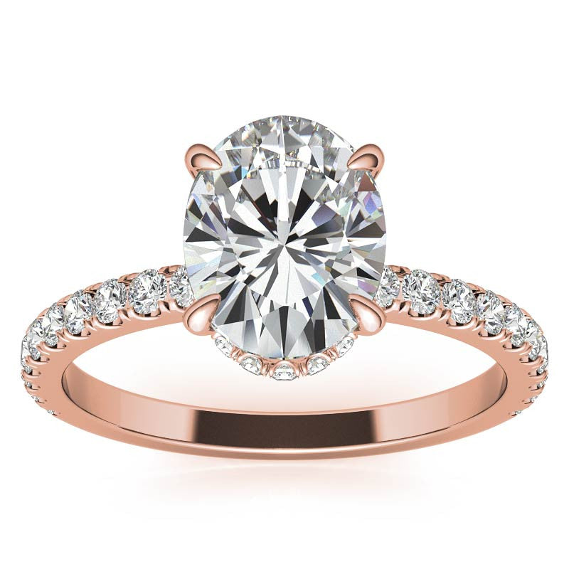 Diamond Collar Oval Moissanite Engagement Ring - 2mm
