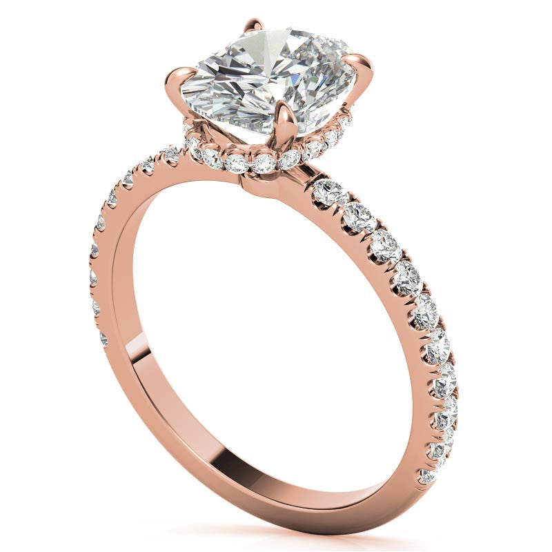 Diamond Collar Oval Moissanite Engagement Ring - 2mm
