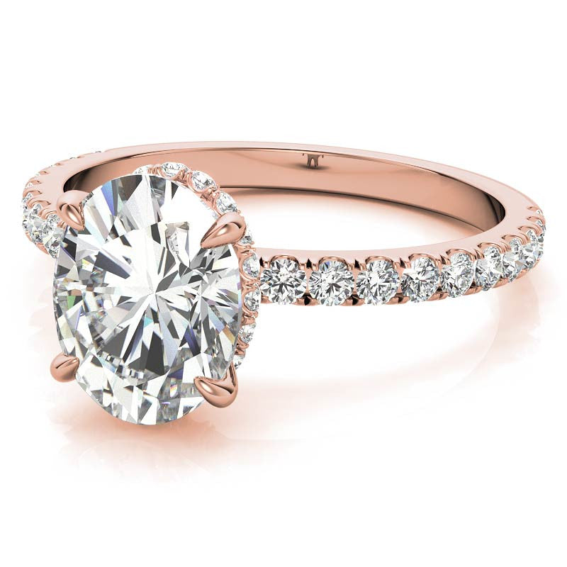 Diamond Collar Oval Moissanite Engagement Ring - 2mm