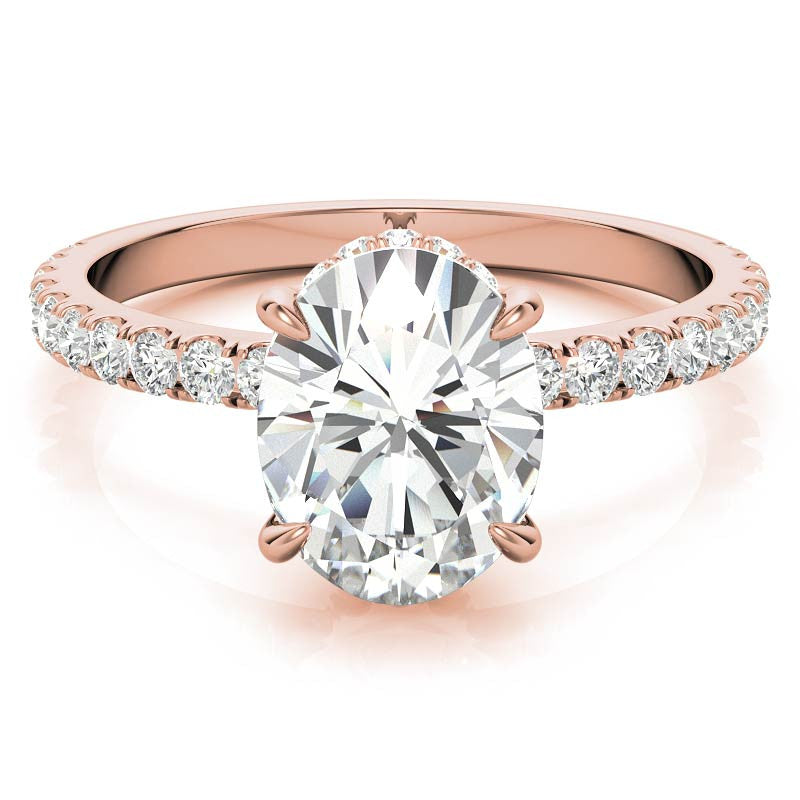 Diamond Collar Oval Moissanite Engagement Ring - 2mm