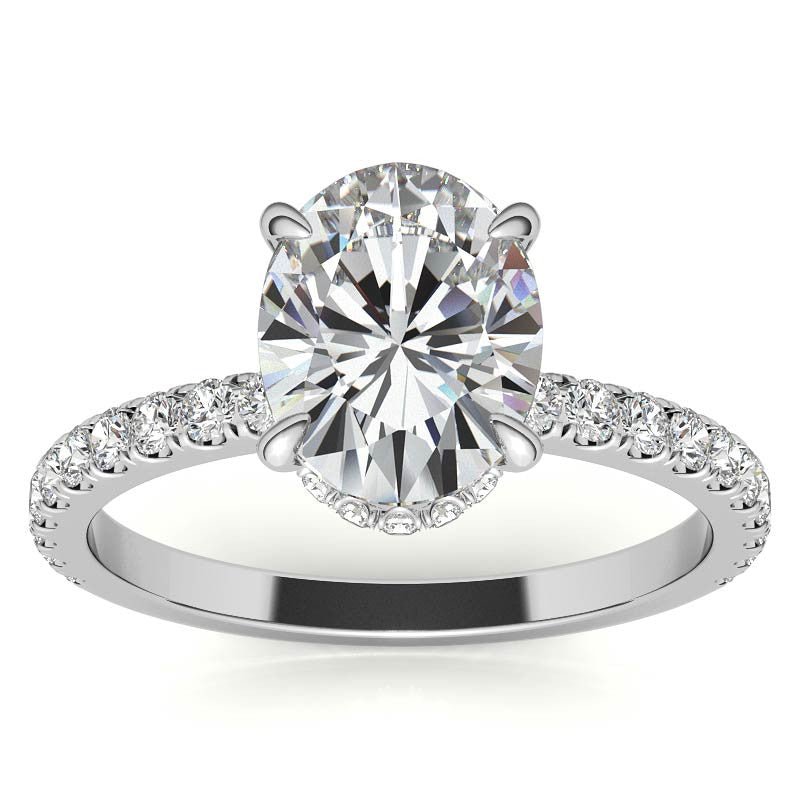 Diamond Collar Oval Moissanite Engagement Ring - 2mm