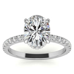 Diamond Collar Oval Moissanite Engagement Ring - 2mm