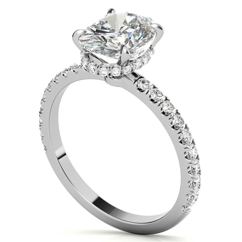 Diamond Collar Oval Moissanite Engagement Ring - 2mm