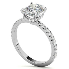 Diamond Collar Oval Moissanite Engagement Ring - 2mm
