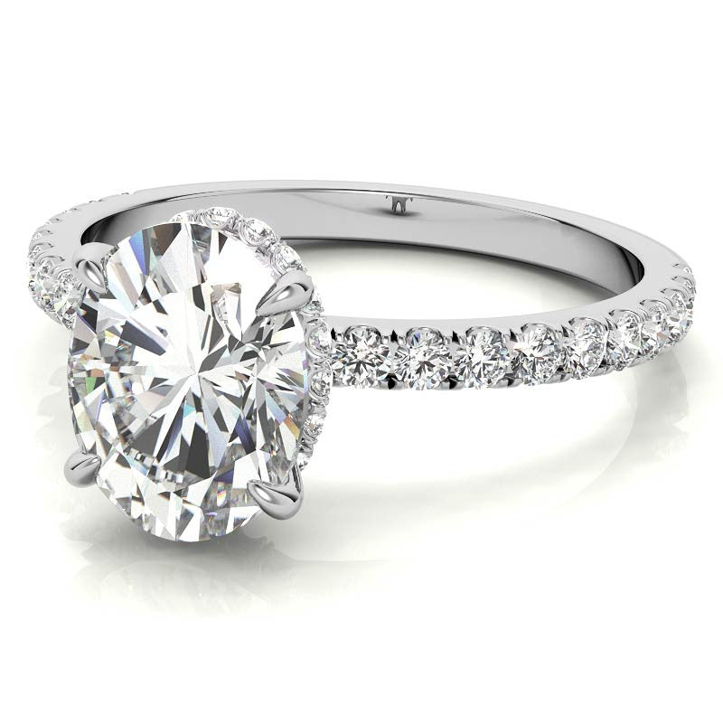 Diamond Collar Oval Moissanite Engagement Ring - 2mm