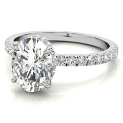 Diamond Collar Oval Moissanite Engagement Ring - 2mm
