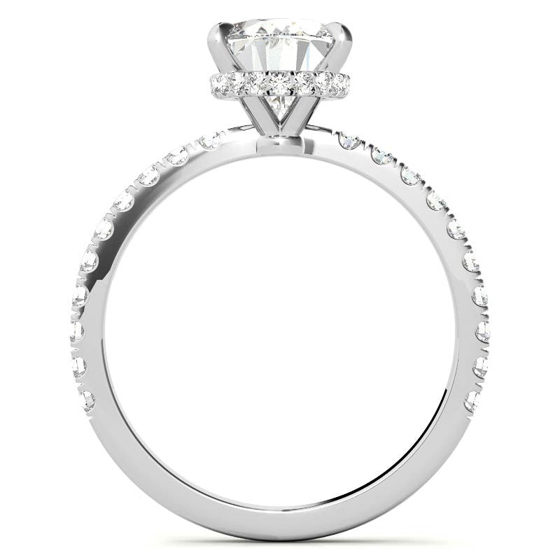 Diamond Collar Oval Moissanite Engagement Ring - 2mm