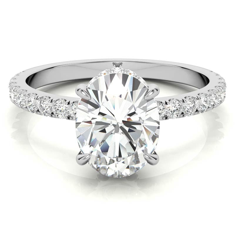 Diamond Collar Oval Moissanite Engagement Ring - 2mm