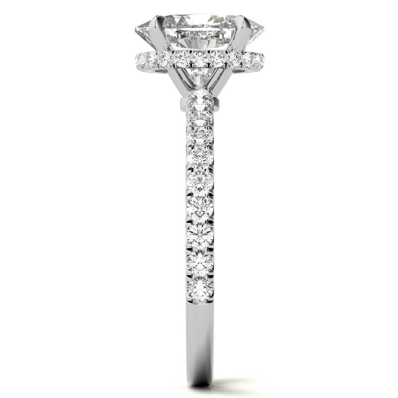 Diamond Collar Oval Moissanite Engagement Ring - 2mm