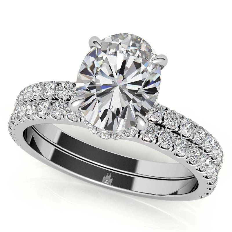 Diamond Collar Oval Moissanite Engagement Ring - 2mm