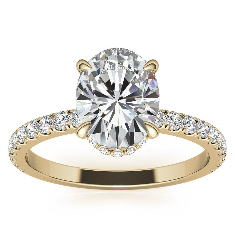 Diamond Collar Oval Moissanite Engagement Ring - 2mm