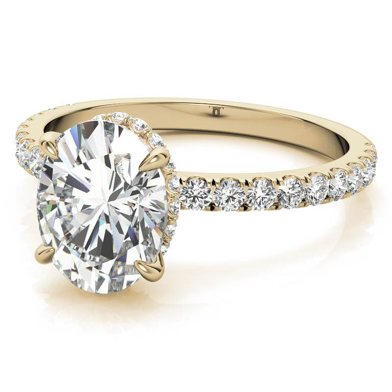 Diamond Collar Oval Moissanite Engagement Ring - 2mm